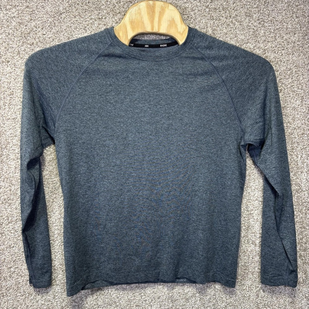 Rhone Shirt Mens Medium Gray Long Sleeve Perforated Athletic Performance Tee